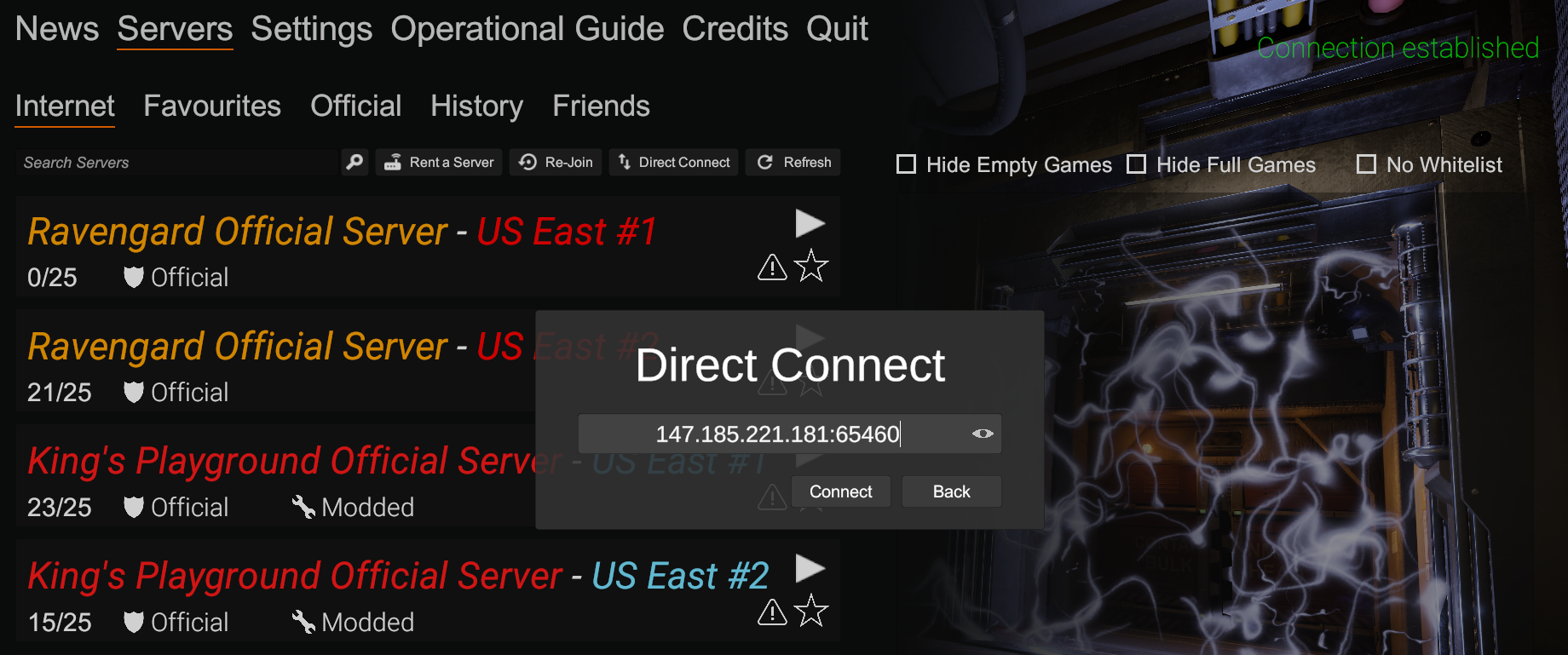 Connecting to the server